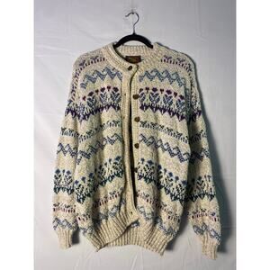 ALPS Cream Blue Fair Isla Patterned Chunky Knit Winter Button Front Cardigan XL